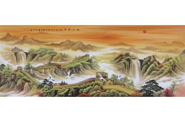 李国胜新品创作六尺横幅国画长城《旭日东升》
