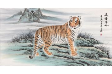 毕方工笔老虎字画《王者之风》