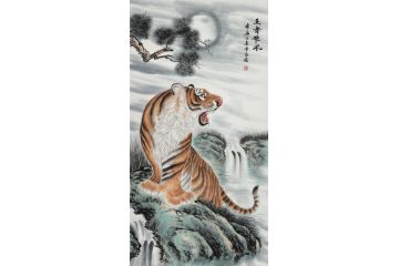 毕方四尺竖幅动物画老虎《王者雄风》