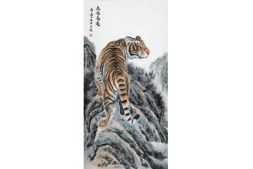 虎踞山林 毕方四尺竖幅老虎图《志存高远》