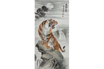 毕方四尺竖幅国画老虎《气吞山河》
