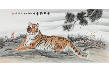 毕方四尺横幅动物画老虎《虎佑乾坤》