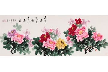 希芸老师写意六尺横幅写意牡丹国画《天姿呈独秀 国色冠