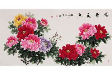 花中之王 希芸写意四尺横幅国画牡丹作品《国色天香》