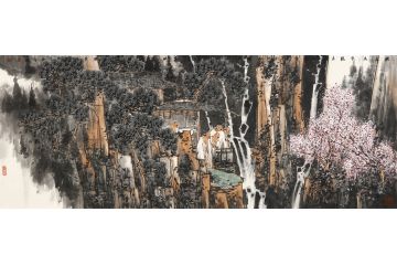 鞠占圃国画新品创作山水画《帘幕春寒晚未开》