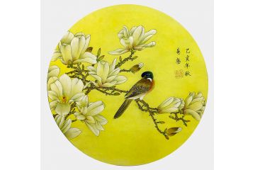 白玉兰花名家国画 易杨老师斗方作品《穷款》