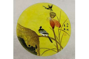 卧室挂画 易杨老师精美斗方荷花图《穷款》