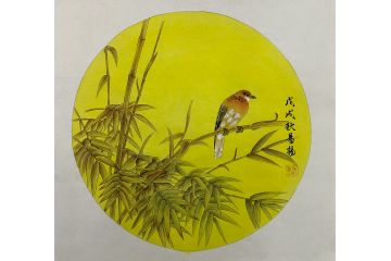 易杨新品斗方花鸟画《穷款》