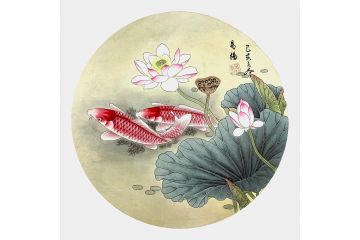 连年有余 易杨斗方荷花鲤鱼图《穷款》