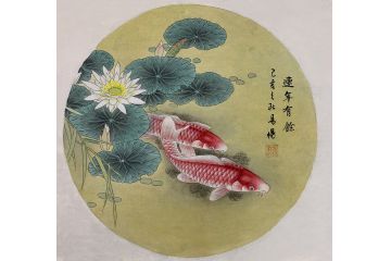 易杨老师荷花鲤鱼小品画《连年有余》
