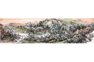 杨和平新品创作国画山水画《青山掩映伴溪照》