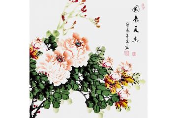 斗方花鸟画 希芸写意牡丹画《国色天香》