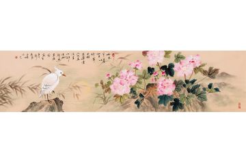 玉婉四尺对开花鸟画新品《西风采采媚秋光 绛节朱颜翡翠裳》