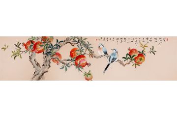 玉婉精美石榴国画《深色胭脂碎剪红 巧能攒合是天公》