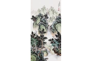吴大恺新品国画小尺寸青绿山水画《流水绕书窗》