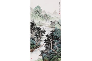 吴大恺新品力作国画青绿山水画《雨色千山新》