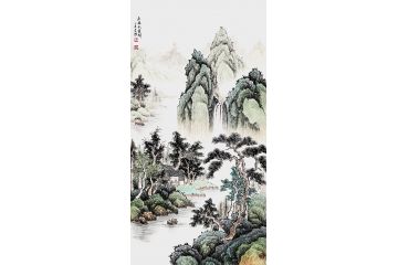 吴大恺新品力作国画青绿山水画《春绿水云间》