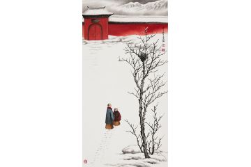 室内禅意风挂画 吴大恺小尺寸雪景画《穷款》