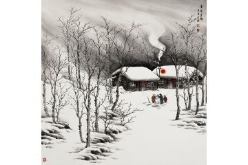 吴大恺新品力作国画雪景山水画《童年冬趣》