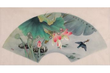 荷花鲤鱼图 王一容工笔花鸟画《有余图》
