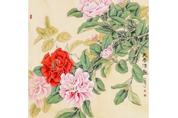 王一容工笔斗方花鸟画《天香清艳》