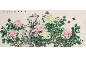 王一容工笔佳作牡丹图《国色天香》