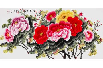 玉婉老师四尺横幅牡丹画《富贵吉祥》