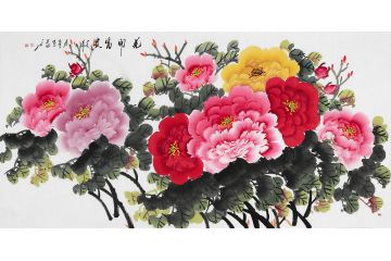 四尺横幅花鸟画 玉婉写意牡丹国画《花开富贵》