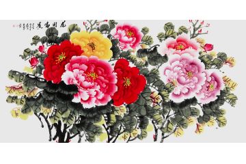 客厅吉祥装饰画 玉婉写意花鸟画《花开富贵》