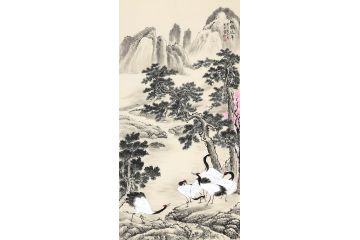 李国胜新品力作四尺竖幅山水画《松鹤延年》