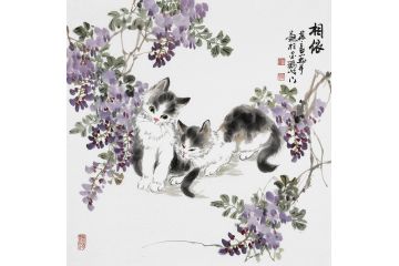 晋葆良新品四尺斗方花鸟画《相依》