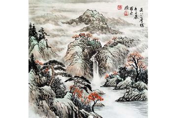 小品斗方画 山川新品山水画《更上一层楼》