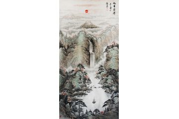 山川新品力作四尺竖幅山水画《旭日东升》