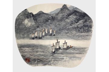 王建军新品力作扇面山水画作品《穷款》