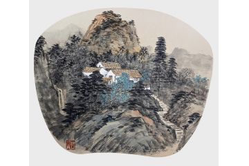精美扇面画 王建军新品国画山水画《穷款》
