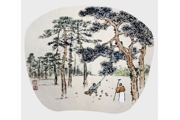 王建军新品力作国画小尺寸扇面画《穷款》