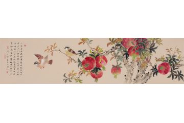 玉婉精美国画花鸟画《一夜春光绽绛囊，碧油枝上昼煌煌》