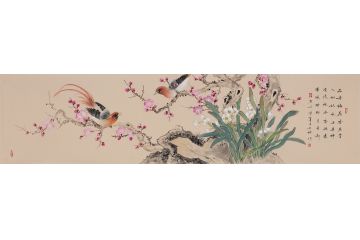 玉婉四尺对开花鸟画新品《品若梅花香在骨，人如秋水玉为神》