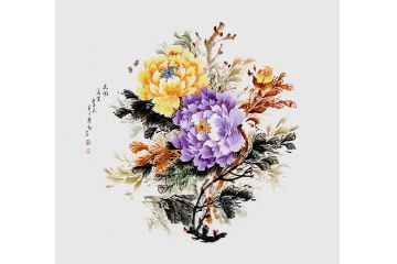 萧红斗方精品牡丹图《花开富贵》