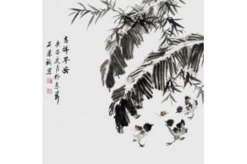 石荣禄新品斗方花鸟画《吉祥平安》