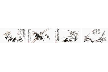 郑晓京新品四君子国画《梅兰竹菊四条屏》