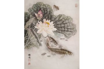 张艳丽手绘小尺寸花鸟画《白荷》