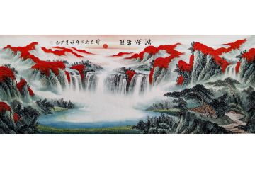 前劲新品国画山水画六尺横幅聚宝盆《鸿运当头》