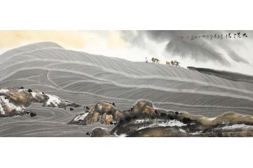 许新有新品力作四尺横幅山水画《大漠情》