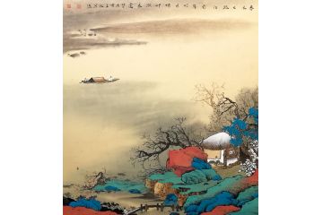 许新有仿古画《春风又绿江南岸，明月何时照我还》