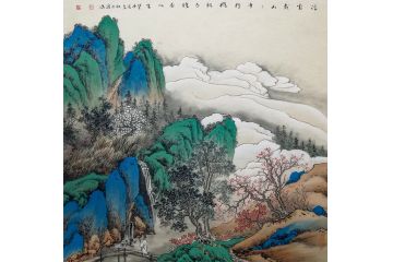 许新有山水画《浮云载山山欲行，桥头雨余春水生》