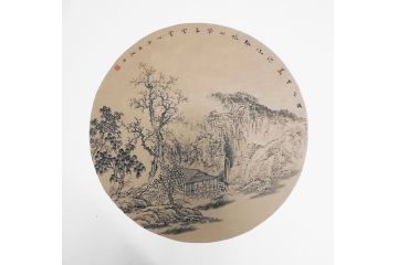 许新有新品力作国画扇面山水画《世人艺羡林流趣》