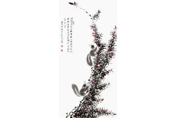 客厅装饰画 薛大庸 动物画小松鼠《闲野逸仙子 机灵禅心悟》