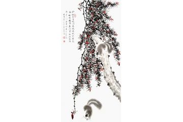 客厅挂画 薛大庸 小松鼠动物画《玲珑乖巧眼闪光》