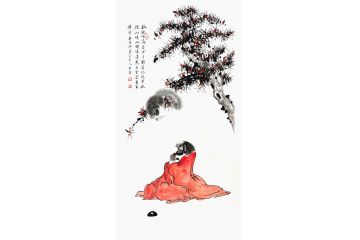 客厅装饰画 薛大庸人物画红衣和尚《孤猿叫落中岩月》